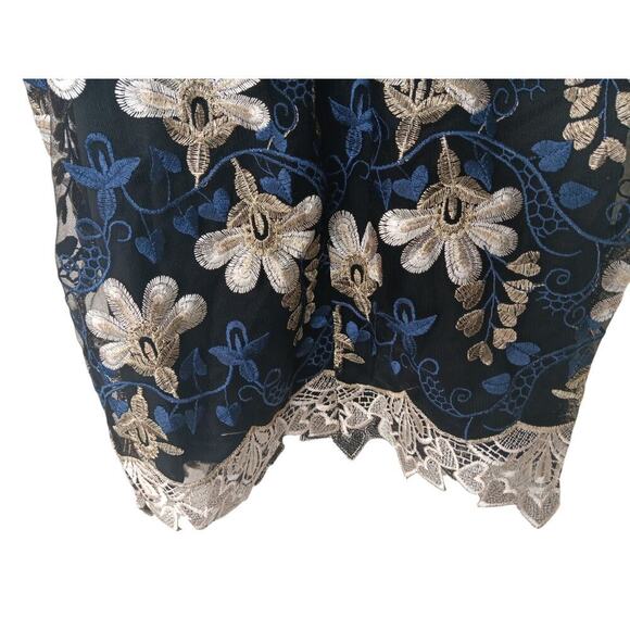 New Lulus XS Navy Blue Floral Embroidered Lace Trim Mini Dress Party - Picture 11 of 16